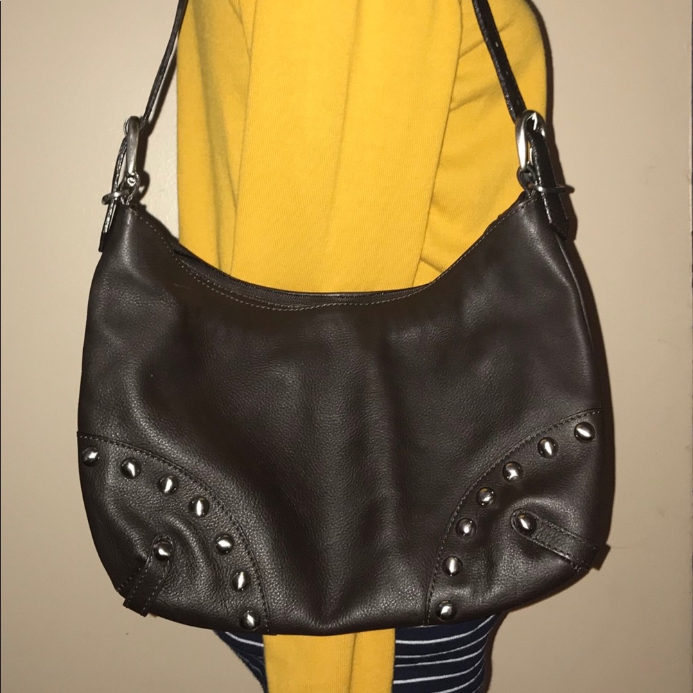 Studded Black Leather Shoulder Bag